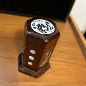 Mother-of-Pearl Inlay Lacquered Jewelry Box, Vintage, Hexagonal - 2", Vietnam